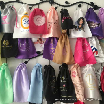 Low MOQ Private Label Virgin Hair Packaging Custom Silky Satin Bags Drawstring Bags With Logo for Hair Bundles And Wigs